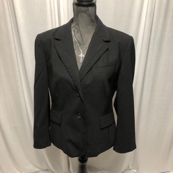Victor Alfaro Blazer Womens 14 Petite Black Two Button Wool Jacket Classic - Picture 1 of 8